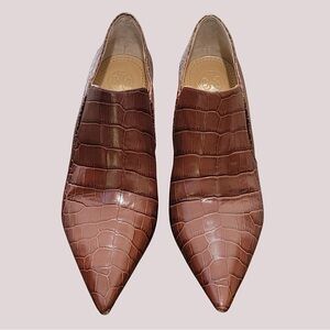 Tory Burch Brown Croc-Embossed Flats